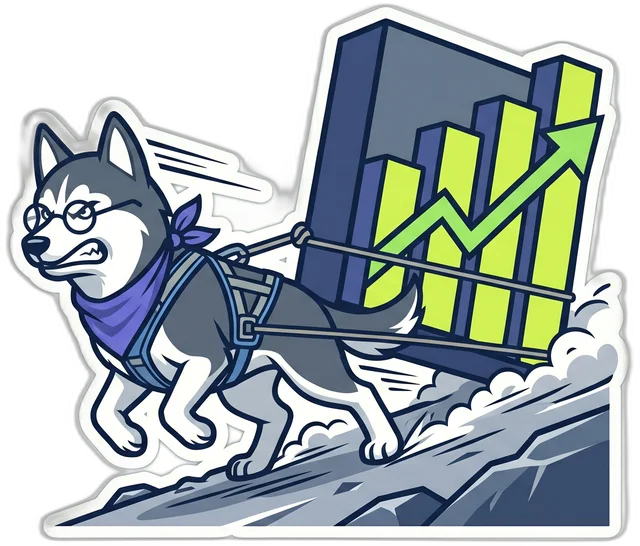 Husky mascot pulling a rising chart uphill